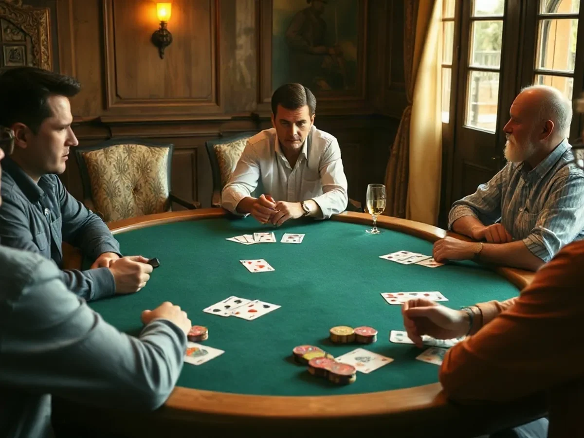 Adultes réunis autour d’une table de poker physique